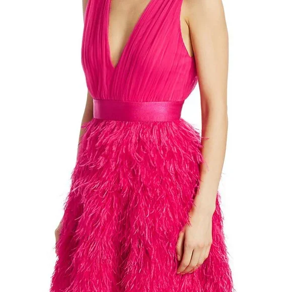 NWT ALICE + OLIVIA TEGAN FEATHER PARTY DRESS - WILD PINK - US 10 - Picture 3 of 8